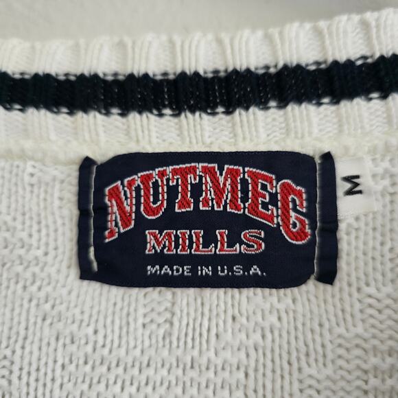 Vintage Nutmeg Universal Studio Men's V-neck Sweater SZ-M Textured Cotton Preppy - Picture 3 of 8